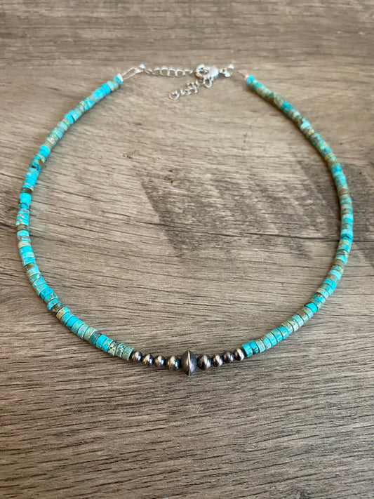 Sterling Silver Pearls choker and variscite turquoise